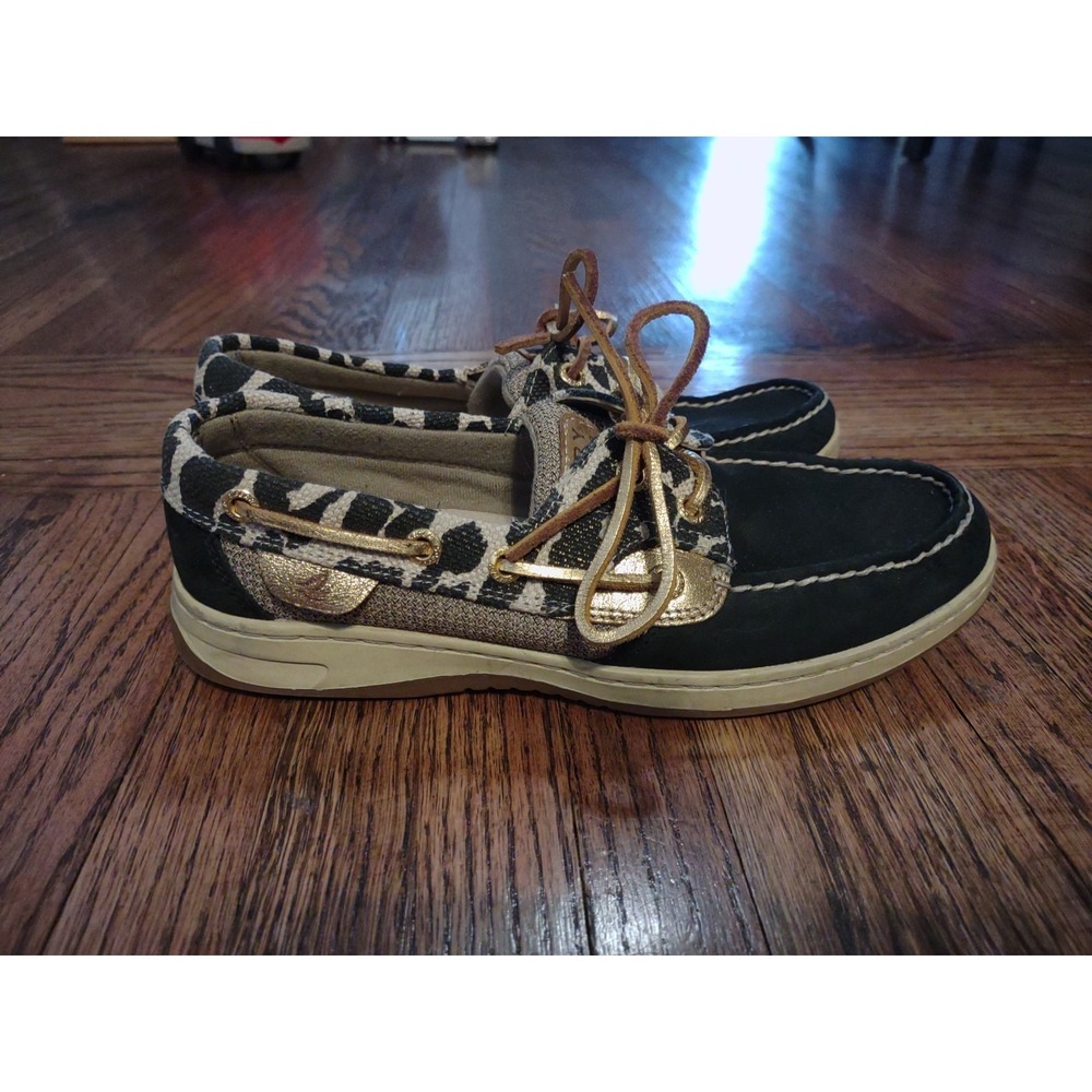Sperry Top-Sider Angelfish Leopard Shimmer Boat Shoe Black Gold Metallic Leather